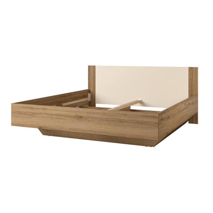 Lit VERTIGO – 180x200 cm – Chêne sauvage et beige sable – Sans sommier – Pied de lit design