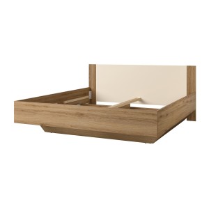 Lit VERTIGO – 180x200 cm – Chêne sauvage et beige sable – Sans sommier – Pied de lit design