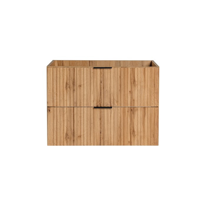 Meuble sous vasque NOXERA – 80 cm – 2 tiroirs – Coloris chêne wotan – Meuble suspendu élégant 