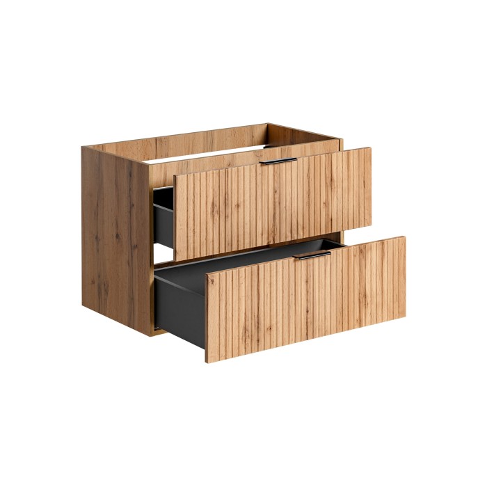 Meuble sous vasque NOXERA – 80 cm – 2 tiroirs – Coloris chêne wotan – Meuble suspendu élégant 
