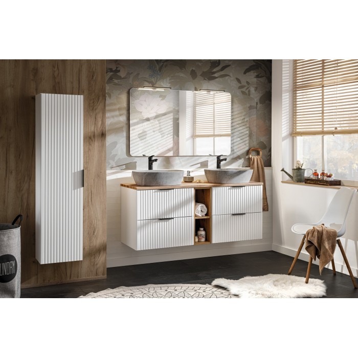 Colonne salle de bain NOXERA – 1 porte – Coloris blanc mat – Hauteur 140 cm – À suspendre 