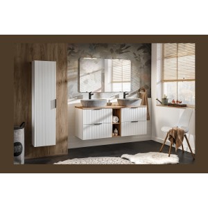 Colonne salle de bain NOXERA – 1 porte – Coloris blanc mat – Hauteur 140 cm – À suspendre 