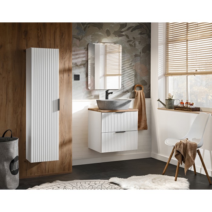 Meuble sous vasque NOXERA – 60 cm – 2 tiroirs – Coloris blanc mat – À suspendre 