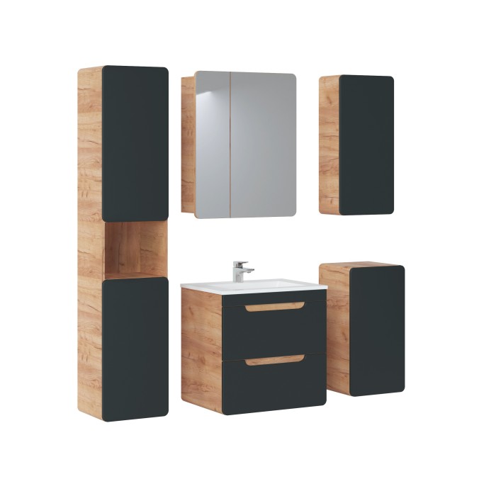 Meuble sous vasque suspendu ERBANO – 60 cm – Coloris chêne clair et gris anthracite 