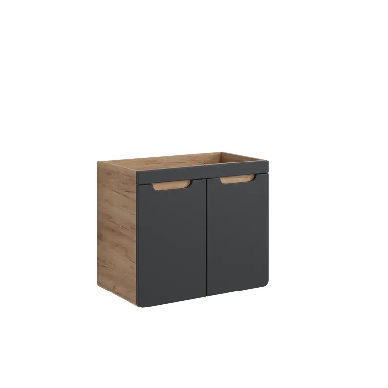 Meuble sous vasque suspendu ERBANO – 70 cm compact – Coloris chêne clair et gris anthracite 