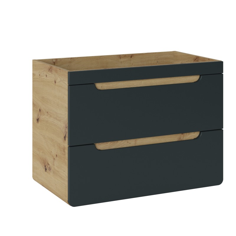 Meuble sous vasque suspendu ERBANO – 80 cm – Coloris chêne clair et gris anthracite 