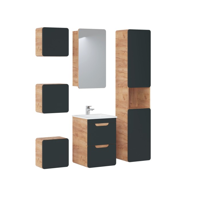Meuble sous vasque suspendu ERBANO – 40 cm – Coloris chêne clair et gris anthracite 