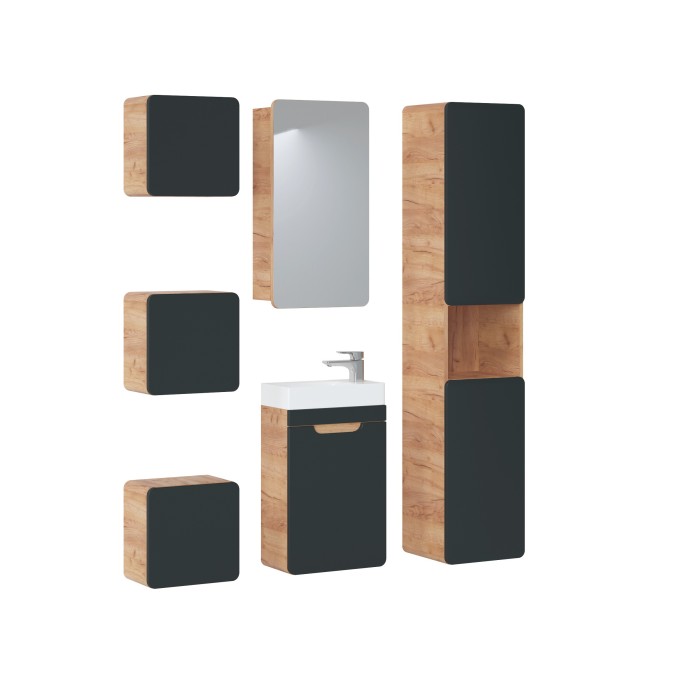 Meuble sous vasque suspendu ERBANO – 40 cm – Coloris chêne clair et gris anthracite – Compact 