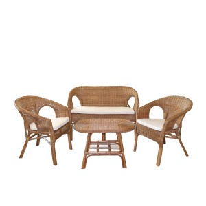 Salon de jardin en rotin collection SIENNE – Canapé 2 places, 2 fauteuils et table – Élégance naturelle et confort