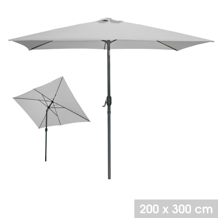 Parasol inclinable rectangulaire gris clair 200x300x250 cm – Toile polyester résistante aux UV