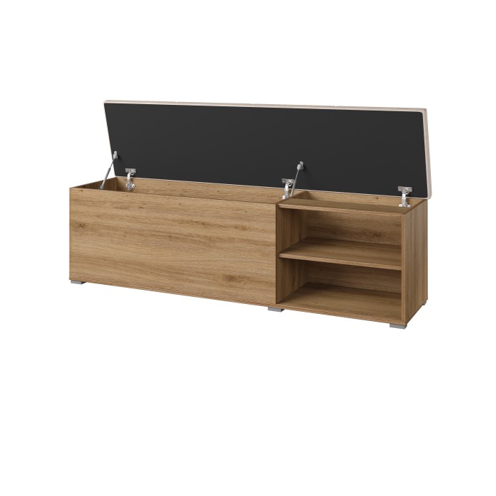Banc-coffre VERTIGO – Assise rembourrée – Chêne sauvage et beige sable – Rangement pratique