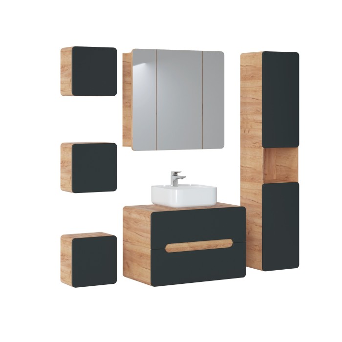 Meuble de rangement salle de bain suspendu ERBANO – Chêne clair et gris anthracite – 35 x 22 x 35 cm 