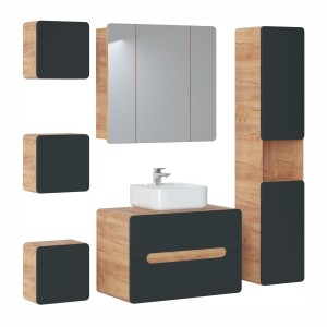 Meuble de rangement salle de bain suspendu ERBANO – Chêne clair et gris anthracite – 35 x 22 x 35 cm 