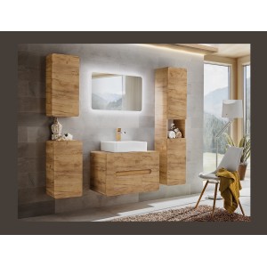 Colonne de salle de bain suspendue ERBANO – 2 portes – H170 cm – Coloris chêne clair 