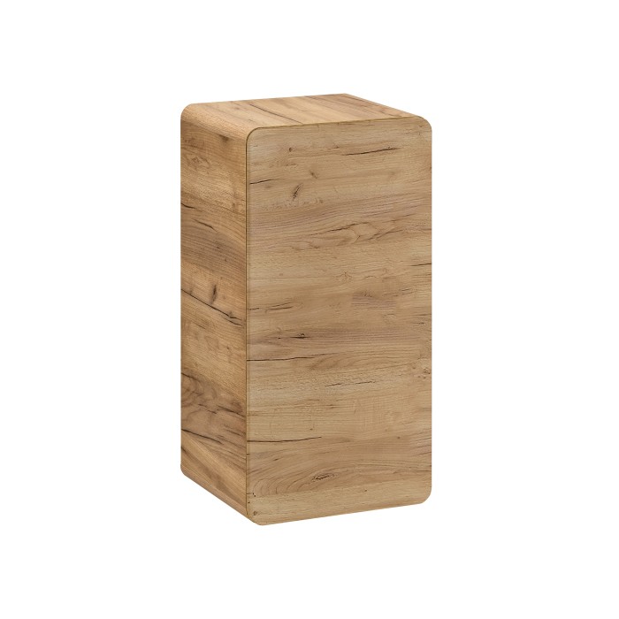 Meuble de rangement salle de bain ERBANO – 1 porte – Coloris chêne clair – Compact et suspendu 