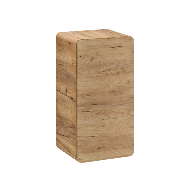 Meuble de rangement salle de bain ERBANO – 1 porte – Coloris chêne clair – Compact et suspendu 