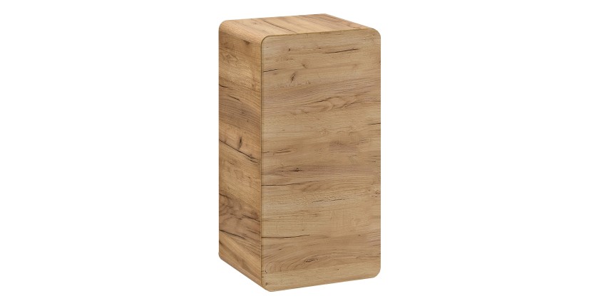 Meuble de rangement salle de bain ERBANO – 1 porte – Coloris chêne clair – Compact et suspendu 