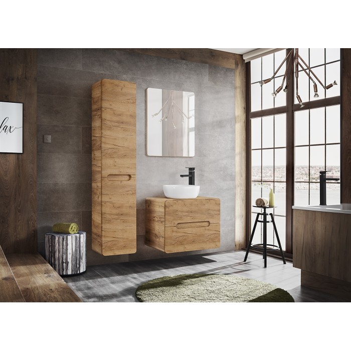 Meuble sous vasque ERBANO – 2 tiroirs – 60 cm – Coloris chêne clair et gris anthracite – Design fonctionnel 