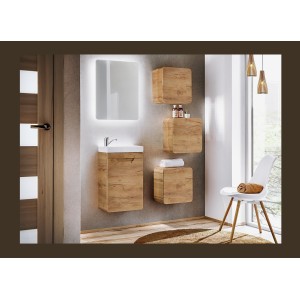 Meuble de rangement salle de bain ERBANO – Chêne clair – 35x35 cm – 1 porte – À suspendre 