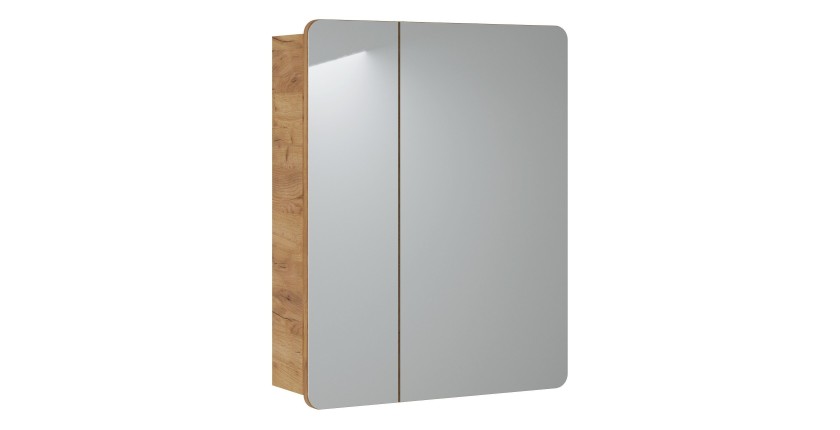 Meuble salle de bain ERBANO – Chêne clair – 60x75 cm – 2 portes avec miroirs – À suspendre 
