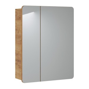 Meuble salle de bain ERBANO – Chêne clair – 60x75 cm – 2 portes avec miroirs – À suspendre 