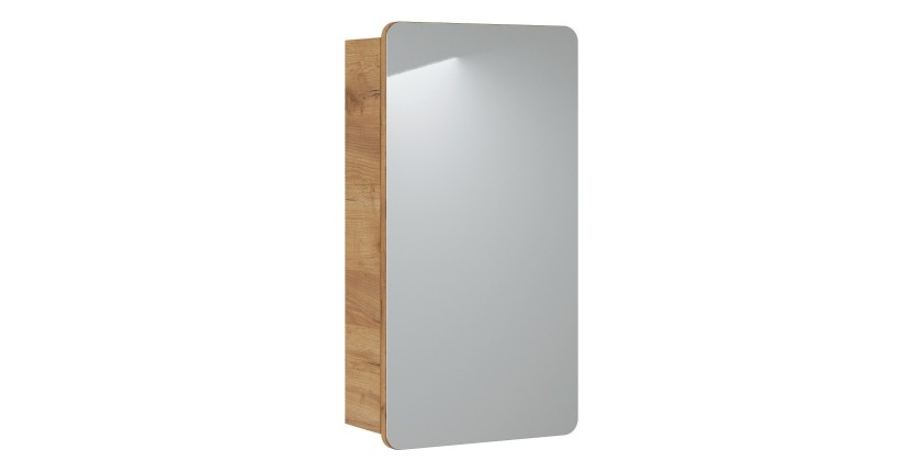 Meuble salle de bain ERBANO – Chêne clair – 40x75 cm – 1 porte avec miroir – À suspendre 
