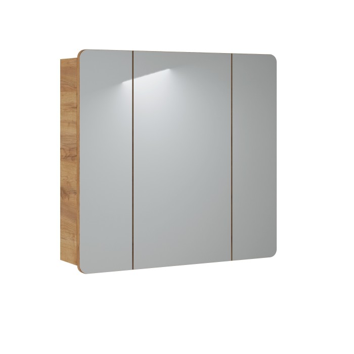 Meuble salle de bain ERBANO – Chêne clair – 80x75 cm – 3 portes avec miroirs – À suspendre 