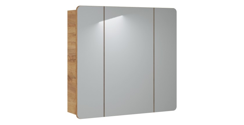 Meuble salle de bain ERBANO – Chêne clair – 80x75 cm – 3 portes avec miroirs – À suspendre 