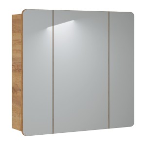 Meuble salle de bain ERBANO – Chêne clair – 80x75 cm – 3 portes avec miroirs – À suspendre 