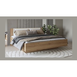 Lit VERTIGO – 180x200 cm avec sommier inclus – Chêne sauvage et beige sable – Pied de lit design