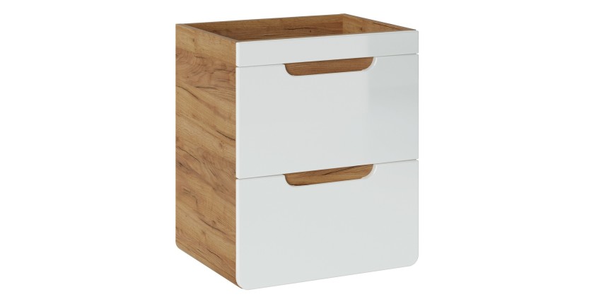 Colonne salle de bain ERBANO – Chêne clair et blanc brillant – 50x59 cm – 2 tiroirs – À suspendre 
