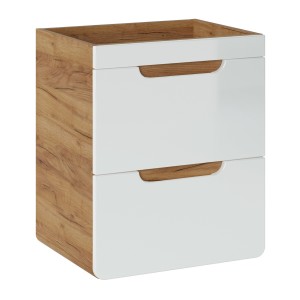 Colonne salle de bain ERBANO – Chêne clair et blanc brillant – 50x59 cm – 2 tiroirs – À suspendre 
