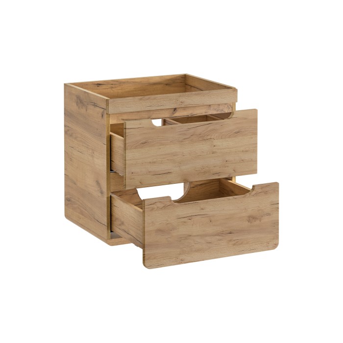 Meuble sous vasque ERBANO – 2 tiroirs – 60 cm – Coloris chêne clair – Design suspendu contemporain