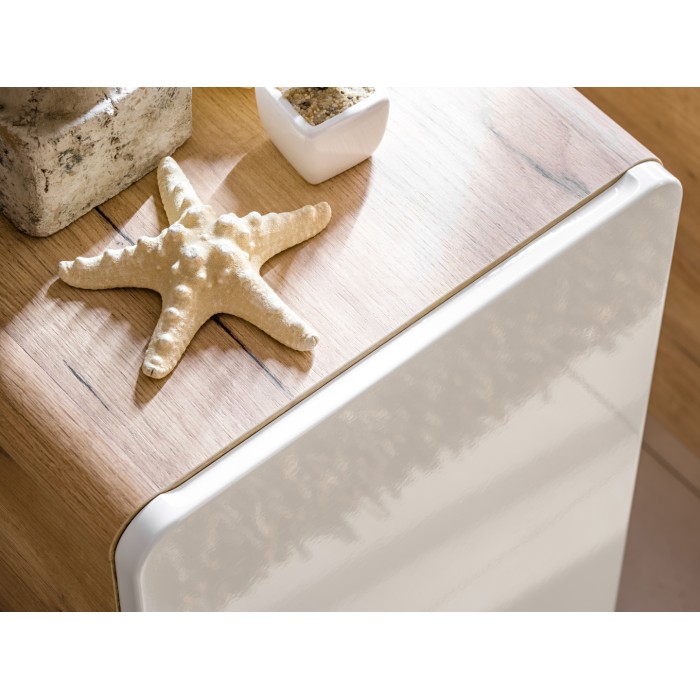 Meuble salle de bain ERBANO – Chêne clair et blanc brillant – 35x68 cm – 1 porte – À suspendre