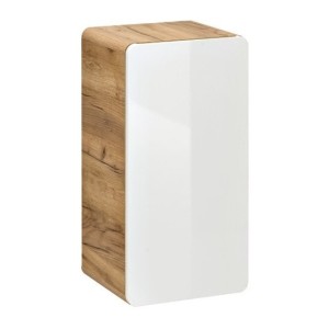 Meuble salle de bain ERBANO – Chêne clair et blanc brillant – 35x68 cm – 1 porte – À suspendre