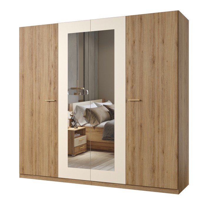 Chambre complète VERTIGO – Lit 180x200 avec sommier, 2 chevets, armoire 4 portes + contour design