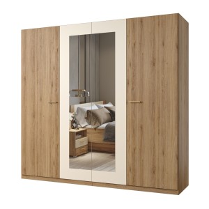 Chambre complète VERTIGO – Lit 180x200 avec sommier, 2 chevets, armoire 4 portes + contour design