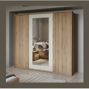 Chambre complète VERTIGO – Lit 180x200 avec sommier, 2 chevets, armoire 4 portes + contour design