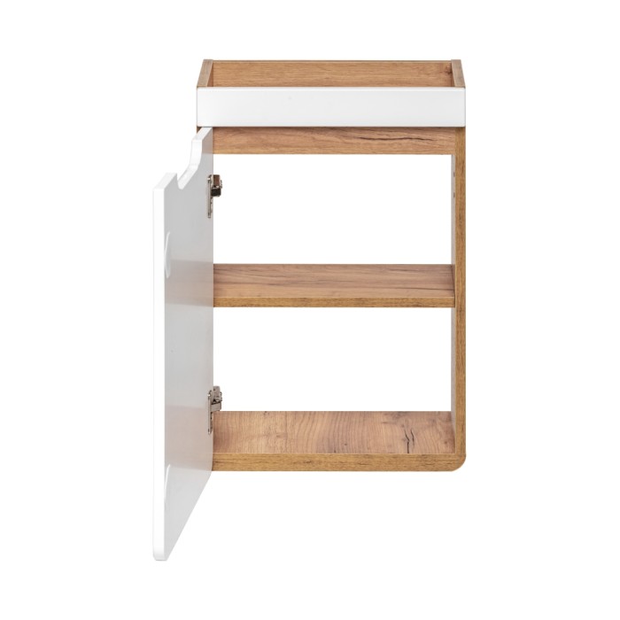 Meuble salle de bain ERBANO – Chêne clair et blanc brillant – 40x60 cm – 1 porte – À suspendre