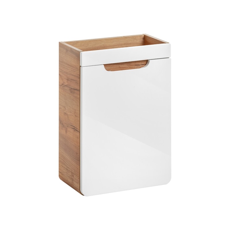Meuble salle de bain ERBANO – Chêne clair et blanc brillant – 40x60 cm – 1 porte – À suspendre