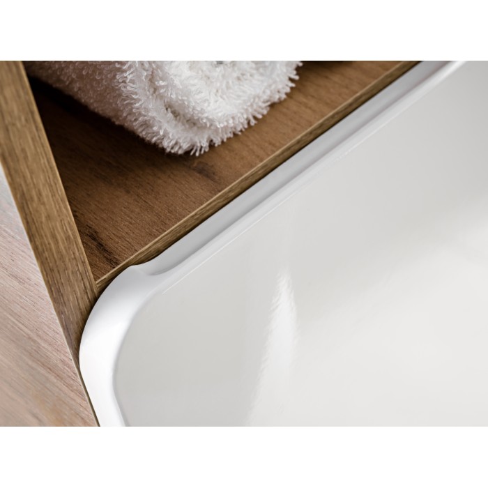 Meuble salle de bain ERBANO – Chêne clair et blanc brillant – 40x60 cm – 1 porte – À suspendre