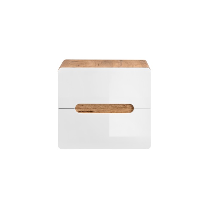 Meuble sous vasque ERBANO – Chêne clair et blanc brillant – 60x53 cm – 2 tiroirs – À suspendre