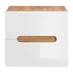 Meuble sous vasque ERBANO – Chêne clair et blanc brillant – 60x53 cm – 2 tiroirs – À suspendre