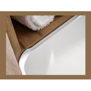 Meuble sous vasque ERBANO – Chêne clair et blanc brillant – 60x53 cm – 2 tiroirs – À suspendre