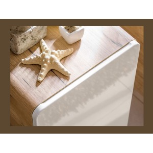 Meuble sous vasque ERBANO – Chêne clair et blanc brillant – 60x53 cm – 2 tiroirs – À suspendre