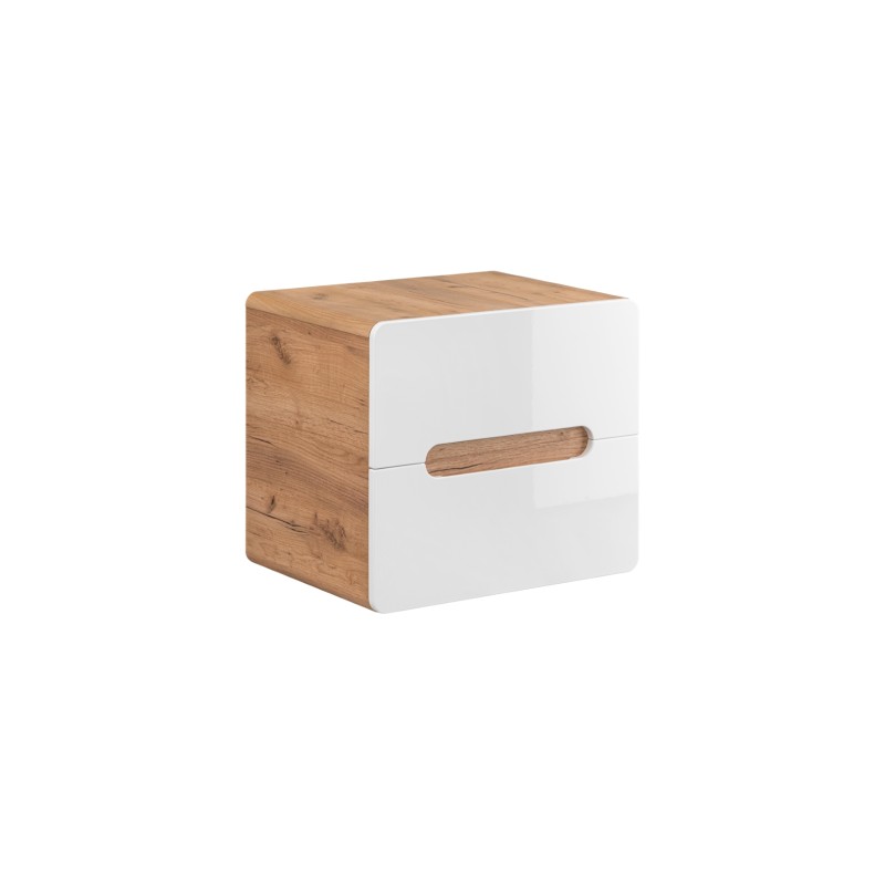 Meuble sous vasque ERBANO – Chêne clair et blanc brillant – 60x53 cm – 2 tiroirs – À suspendre