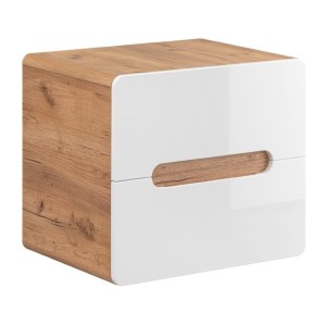 Meuble sous vasque ERBANO – Chêne clair et blanc brillant – 60x53 cm – 2 tiroirs – À suspendre