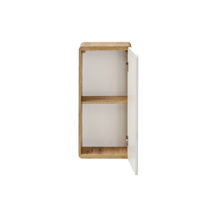 Meuble salle de bain ERBANO – Chêne clair et blanc brillant – 35x75 cm – 1 porte – À suspendre