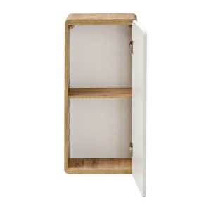 Meuble salle de bain ERBANO – Chêne clair et blanc brillant – 35x75 cm – 1 porte – À suspendre
