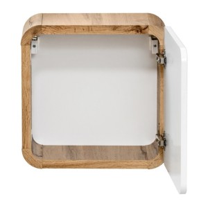 Meuble salle de bain ERBANO – Chêne clair et blanc brillant – 35x35 cm – 1 porte – À suspendre